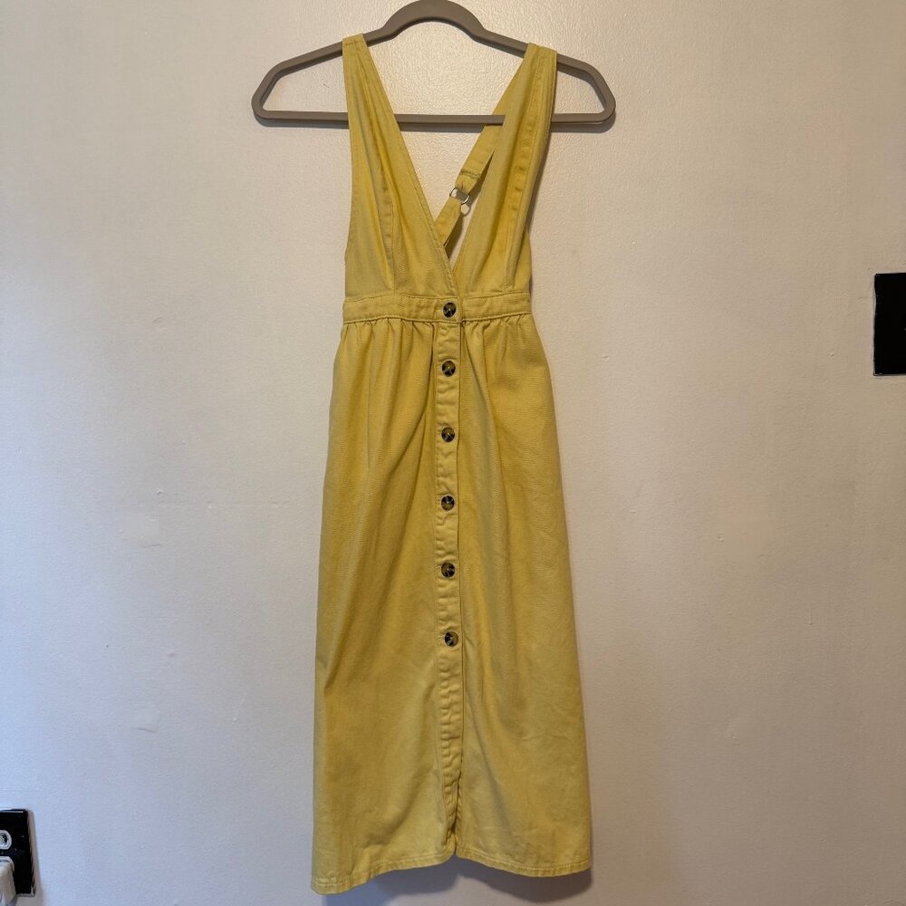 Cottagecore Urban Outfitters Butter Yellow XS Crossback Button Midi Dress